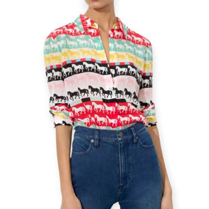 Alice + Olivia Willa Placket Horse Stallion Silk Blouse Size Small